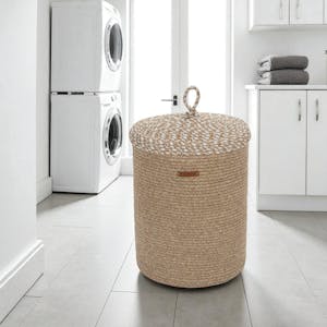 Panier de rangement rond – beige, avec couvercle IZMIR